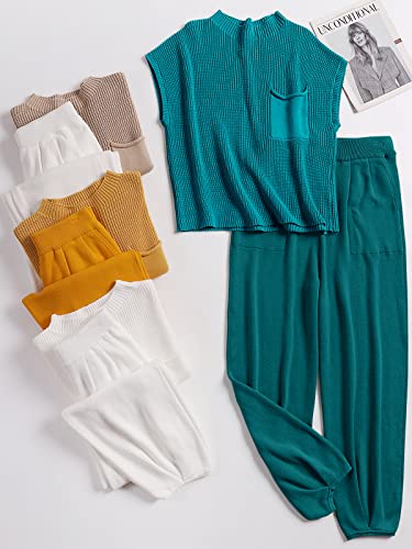 Anrabess Women's Two Piece Outfits Sweater Sets Knit Pullover Tops And Casual Pants Tracksuit Matching Sets Loungewear 2023 Summer Fashion Clothes Sweat Suit 953Shenlv-M #TOP5