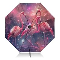 ALAZA Flamingo Starry Galaxy Nebula Folding Umbrella Inverted Umbrella Automatic Open Close Compact Umbrella Portable Large for Rain Sun UV Protection Windproof