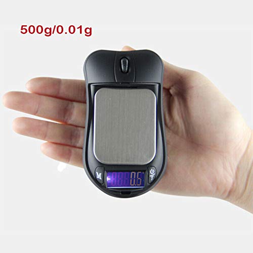 SUPERTOOL Mini balanza digital de ratón, báscula de bolsillo de equilibrio de 0.01 g-500 g, mini báscula de bolsillo portátil para pesar joyas de hierbas doradas