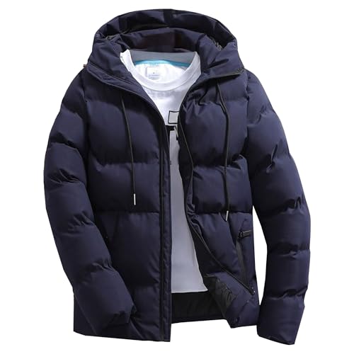 Men's Winter Hood Puffy Jacket Thicken Insulated Male Puffer Jackets Windproof Hooded Zip Up Down Coat