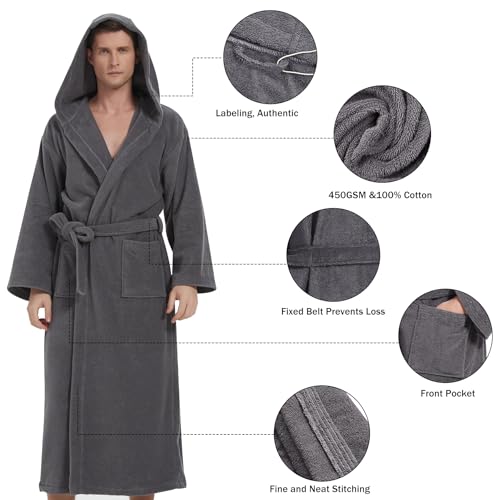 Mens Bathrobes with Hood-Classic Terry Cloth Bathrobe for Men,Soft Full Length Bathrobes for Spa and House3