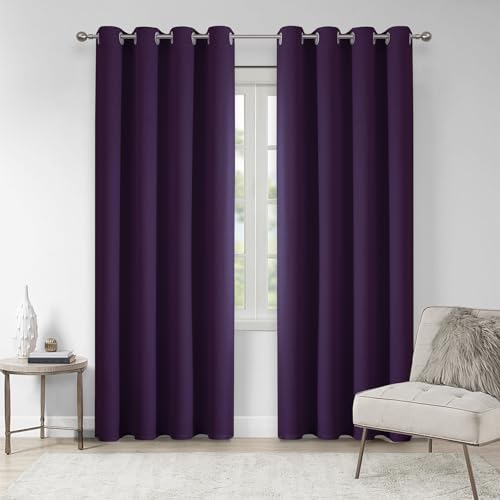 VEHEDE Rideaux occultants à isolation thermique pour chambre à coucher, rideaux à oeillets pour blocage de lumière pour salon, rideaux de 63 pouces pour...