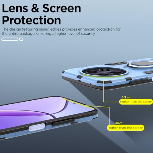Image of Pikkme Back Cover for Realme Narzo 70x 5G / N65 / Realme 13 /12 /12X 5G /C65 | 360 Protection | Ring Holder | Kickstand | Tough Armor Case (Blue)