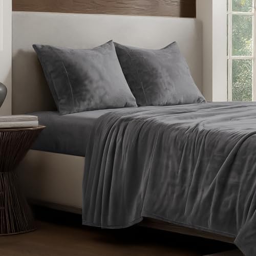 Bare Home Microplush Fleece Sheet Set - Queen Size - Ultra Soft Velvet - Cozy & Warm - Plush All-Season Comfort - Wrinkle Resistant - Deep Pocket Fit - Non-Pilling Sheets (Queen, Grey)