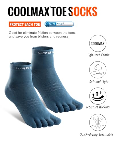 Image of WRELS Coolmax Toe Socks for Men Women,Athletic High Performance Cushion Crew Socks for Running Working(3 Pairs)