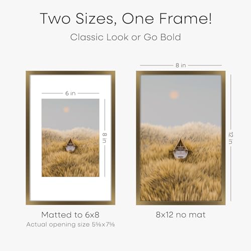 Image of Homeforia 8x12 Bronze Picture Frame, High-End Metal, 6x8 Mat, Glass | High End Aluminum, Tempered Glass, Acid-Free 6x8 Removable Mat, 8x12 in Edge-to-Edge Display 12x8, Wall Kit, Set Of 3
