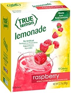 TRUE LEMON Raspberry Lemonade Drink Mix (30 Packets) Made from Real Lemon No Preservatives, No Artificial Sweeteners, Gluten Free Water Flavor Packets & Water Enhancer with Stevia, 3.17 Oz(Pack of 30)