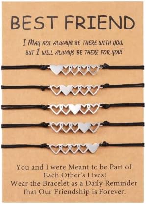YELUWA Sisters Best Friend Friendship BFF Bestie Heart Matching Long Distance Lovely Charms Bracelets Gift for 2/3/4/5 Teen Girls Women Mother Daughter with Wish Card