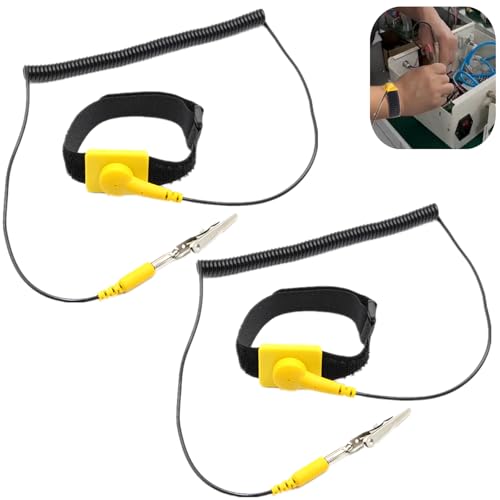 Image of 2 Pcs Anti-Static Wrist Strap, 11 inch Adjustable Band with Alligator Clip and PU Cable, Fits Wrist Sizes 6 inch to 8.5 inch, Ideal for PC Building and Electronics Repair