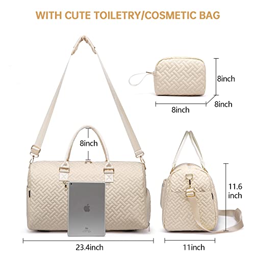 Image of Duffle Bag for Travel, Weekender Bag with Shoe Compartment, Carry On Overnight Bag for Women with Toiletry Bag, Gym Bag with Wet Pocket, Hospital Bags for Labor and Delivery Beige, Beige, Medium