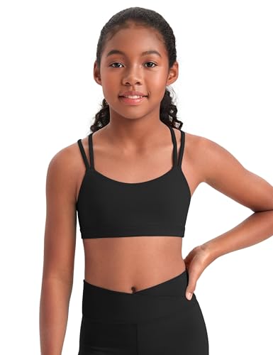 CRZ YOGA Softness Mold Girls Butterluxe Sports Bra - Double Spaghetti Strappy Scoop Neck for Training Yoga Dance Teens Kids