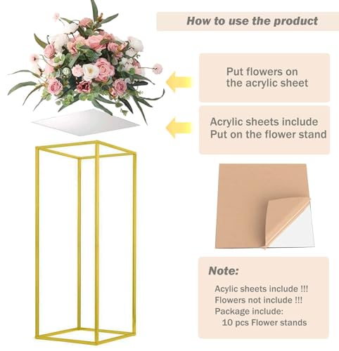 Image of 23.6inch 10 pcs Column Vases Gold Centerpieces for Table Metal Flower Stand Gold Wedding Centerpieces for Tables Party Floral Stands for Flowers