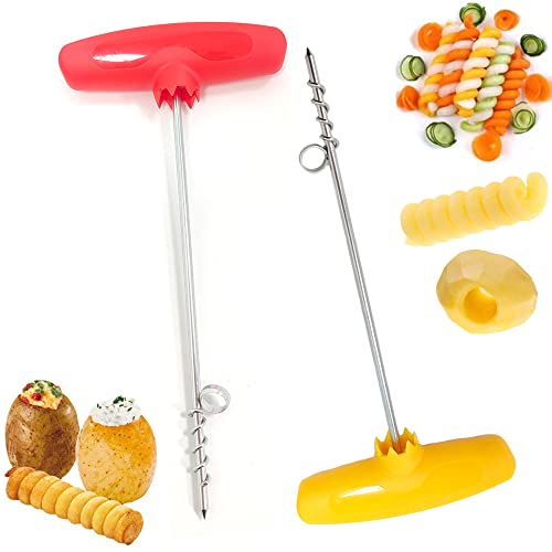 Ianulus 2 Stück Gemüse-Spiralmesser, Spiral-Kartoffelschneider, Kartoffelspiral-Hohlmaschine, Manueller Spiralschraubenschneider, Kartoffel-Aushöhlenmesser für Gurke, Karotte(Zufällige Farbe)