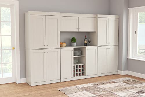 Inval Shaker Style 4-Piece Buffet Storage System with 2 Tall/Wide Cabinets, Washed Oak