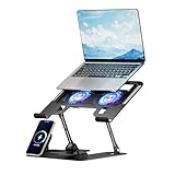 Laptop Stand with 3 in 1 Wireless Charging Station,Laptop Phone Stand with 2 Removable Silent Fans,Adjustable Height and Angle,Sturdy and Portable,Laptop Cooling Pad for 10-15.6 Inch Laptop.