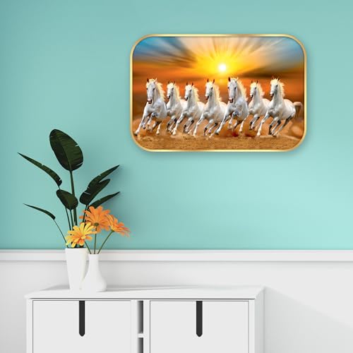 Image of Indianara Vastu Running Seven Horse Wall Art Painting with Frame 18 Inches x 12 Inches (Style 1)