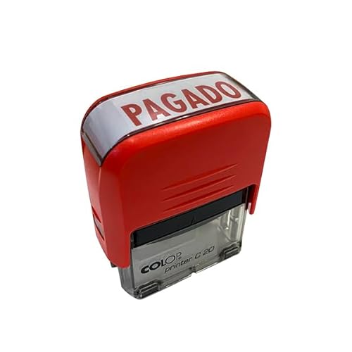 COLOP - Sello para Oficina, Empresas y Comercios con Texto PAGADO | con Tamaño de Impresión 14 x 38 cm | Incluye Una Almohadilla de Tinta E/20 en Color Rojo