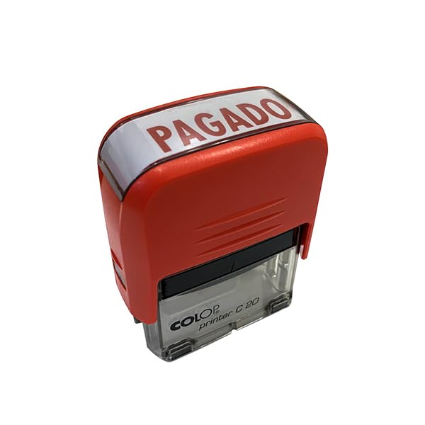 COLOP - Sello para Oficina, Empresas y Comercios con Texto PAGADO | con Tamaño de Impresión 14 x 38 cm | Incluye Una Almohadilla de Tinta E/20 en Color Rojo