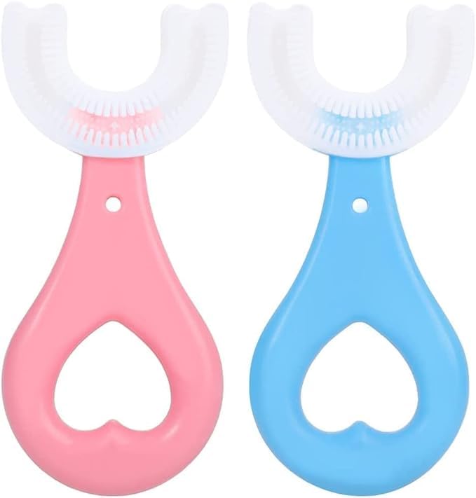 GOSHTI ENTERPRISE Toothbrush for Kids with U Shaped Silicone Brush Head for 360 Degree Cleaning Suitable For 2-6 Years, Manual, Heart Design, Multicolor, Pack of 2-image-24