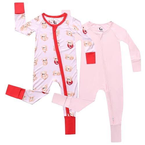 Bamboo Viscose Baby Pajamas 2 Way Zip for Diaper Change 0 to 24 Month Soft Stretchy Bamboo Viscose Sleeper 2 Pack