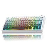 TECURS Klawiatura gamingowa mechaniczna ISO-DE | 75% Hot-Swap Sideprinte klawiatura bezprzewodowa czerwona oś Gasket Mount, PBT, RGB, Creamy MK209 Keyboard (2,4 G/BT/typ C) QWERTZ – dla graczy Setup