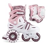 Cariboo Patines para Niños - Ajustables - para Principiantes - Set con Protectores de Rodillas, Codos y Muñecas - Ballerina Rosa-Violeta