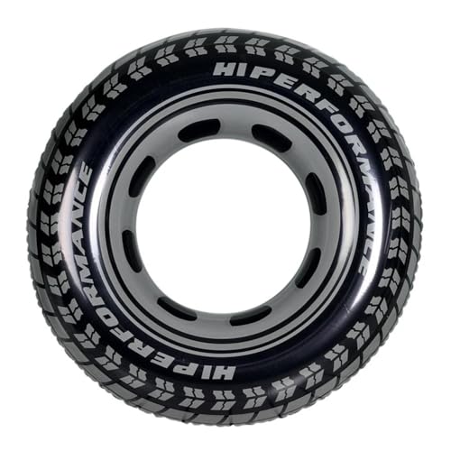 Black Wheel Tire Adult Life Buoy Printing Summer Inflatable Pool Float Tube Circle PVC Large Buoyancy Air Mattress for Women Men 91 CM