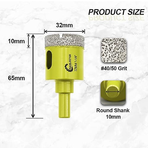 Diamond Core Drill Bits 2pcs - 32mm Diamond Hole Saw with Round Shank for Ceramic Porcelain Tile Marble Granite Quartz SANLEETEK - Image 2
