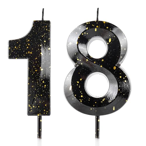 Geburtstagskerzen zum 18. Geburtstag, 3D, Schwarz / Gold, Premium-Wachs und 3D-Diamant-Design, Kuchendekoration, Dekoration für Geburtstagsparty, Hochzeitstag, Feier, Zubehör Geburtstagskerzen zum 18. Geburtstag, 3D, Schwarz / Gold, Premium-Wachs und 3D-Diamant-Design, Kuchendekoration, Dekoration für Geburtstagsparty, Hochzeitstag, Feier, Zubehör