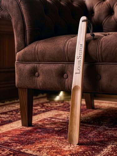 Image of LOUIS STITCH Premium Wooden Shoe Horn | Natural Shoe Horn | Handmade Wooden Shoe Wear Helper with Loop | LSAC-SH