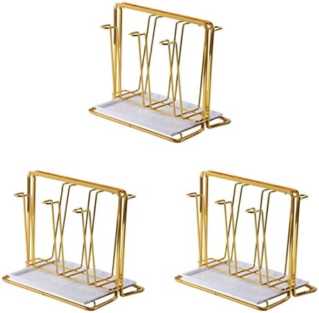 Angoily 3pcs Wrought Bottle with Tray Drying Iron Kitchen Hooks and Glass Home Holder Crafts Rack for Drinking Base Countertop Living Dining Drainer Portable Cup Down Stand Sports Upside