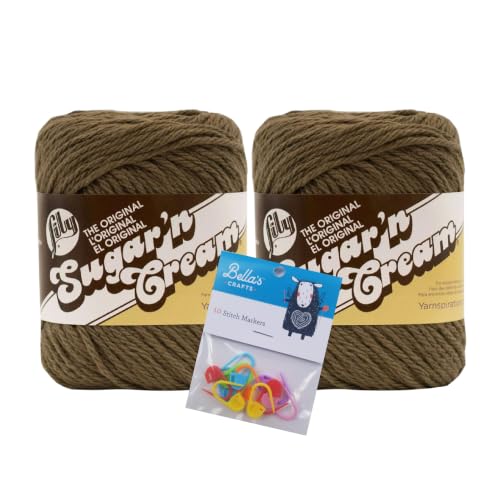 Image of Lily Sugar 'n Cream Cotton Yarn Bundle with Stitch Markers (2, Warm Brown)