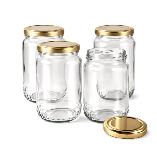 Image of Pure Source India Clear Glass Storage Jar with Airtight Metal Lid - 1L Wide Mouth Kitchen Jar (Set of 4)
