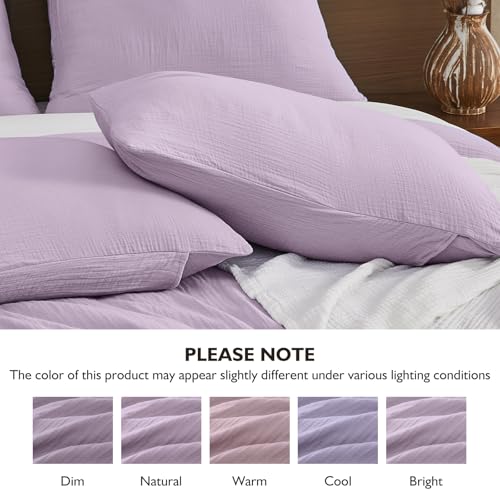 Image of EMME Muslin Cotton Duvet Cover Set Lavender Twin Size Linen Like Soft Breathable Lightweight Summer Comforter Cover Set with Zipper Closure (Lavender, Twin, 68 inchx90 inch)