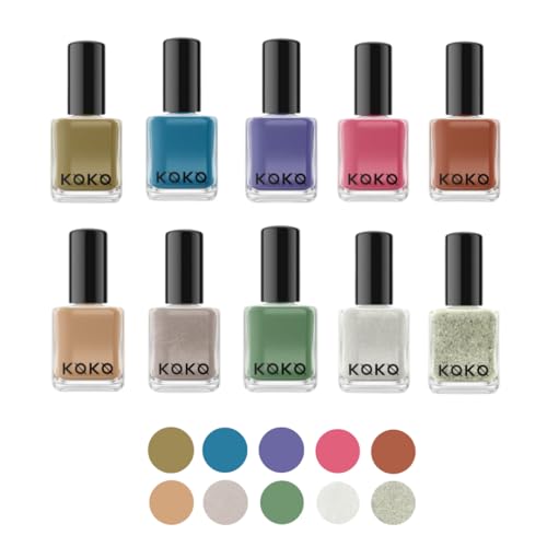 10 PCS KOKO Nail Polish Collection Set 10 Shades Trendy Pastel Pantone Color of the Year Glossy and Glitter Top Coat Nail Polish Gift SET for Women and Girls (PALETTE SET 2)
