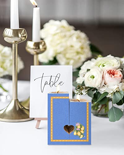 Summer Lemon Blue Mandala Candle Holder Gifts For Women, Double-Sided Printing Candle Decoration, Rustic Retro Abstract Art Wooden Candle Holders With 2 Tea Light Candle For Birthday #TOP3