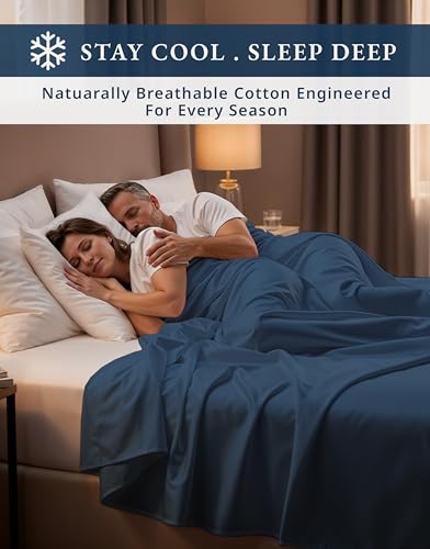 Image of LANE LINEN Full Bed Sheets 100% Egyptian Cotton Sateen - Estate Blue | Full Sheets - 4-Piece Set, For A Luxurious Night's Sleep, For Guests And Everyday Use, Long-Staple Egyptian Cotton