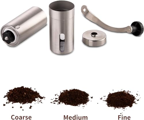 Image of Even Manual Coffee Grinder, Stainless Steel, Adjustable Ceramic Burr Mill with 4 Grind Settings, Portable Hand Crank Coffee Bean Grinder for Home, Travel, Camping