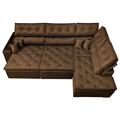 Sofa de Canto Retrátil e Reclinável com Molas Cama Inbox Platinum 3,40x2,36 Tecido Suede Café