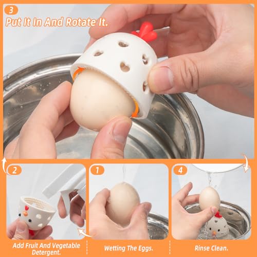 Image of Sokfone 2Pcs Silicone Egg Washer for Fresh Eggs, Multipurpose Cleaning Egg Brush Tool Funny Chick Shape Egg Scrubber Reusable Egg Brush Cleaner（White+Brown）