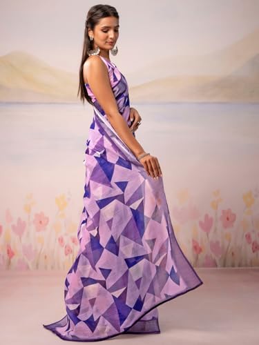 Image of Satrani Women's Linen Printed Ready To Wear Saree with Unstitched Blouse Piece