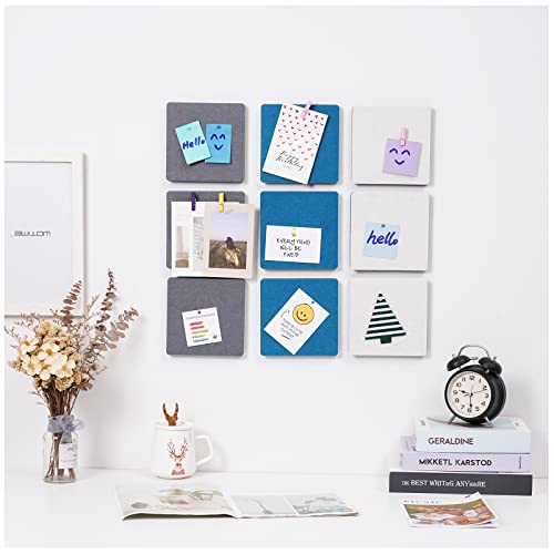 Afumazi 9 Pcs Square Felt Pin Cork Boards For Walls, Adhesive Felt Small Bulletin Board Tiles For Photos, Pictures, Memos (Color D Square) #TOP3