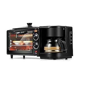 3-in-1 mini-oven, pizzaoven 1050 W, minioven met koffiekopjes en grillplaat, multifunctionele ontbijtmachine (zwart)