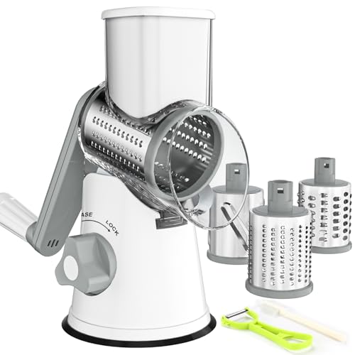Ourokhome Rotary Cheese Grater Hand Crank, Kitchen Shredder Speed Mandolin Slicer Nuts Grinder with...