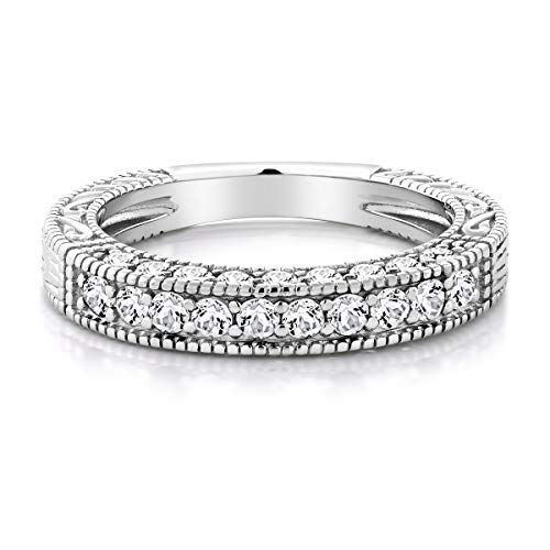 Gem Stone King 925 Sterling Silver White Created Sapphire Ring | Wedding Band Ring For Women | 1.00 Cttw | Available In Size 5,6,7,8,93