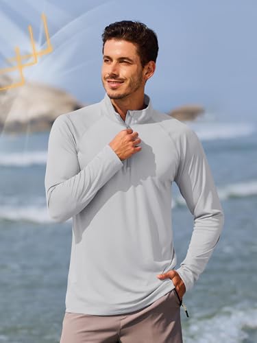 Men’s UPF 50+ Sun Protection Rash Guard 1/4 Pullover Zip Up Fishing Running T-Shirts