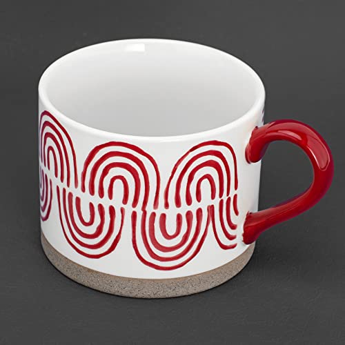 Sxdgs Hand Painted Ceramic Coffee Cups With Handles, Glazed Stoneware Mugs For Tea, 15 Oz Hot Or Cold Drinks,Thanksgiving, Christmas，Best Gifts For Birthday,Mug (Red Wave) #TOP7