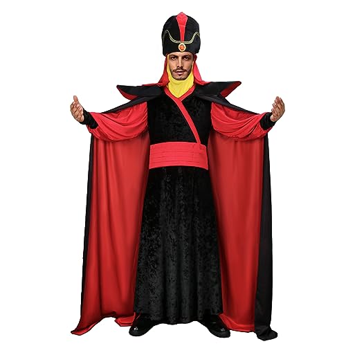 LIKUNGOU Adulto Jafar Cosplay Disfraz de Villano Árabe Túnica Capa Turbante Accesorios para Hombres Halloween Carnaval Fiesta Traje (XL)