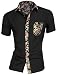 Allegra K Men Short Sleeve Floral Pattern Single Breasted Shirts Black L