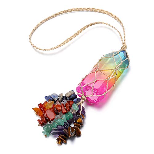 GEHECRST 7 Chakra Kristall Hängende Ornament Wrap Trommelsteine Fensterhänger Deko Glück Yoga Meditation Feng Shui Wandbehang Fensterdekoration Cover
